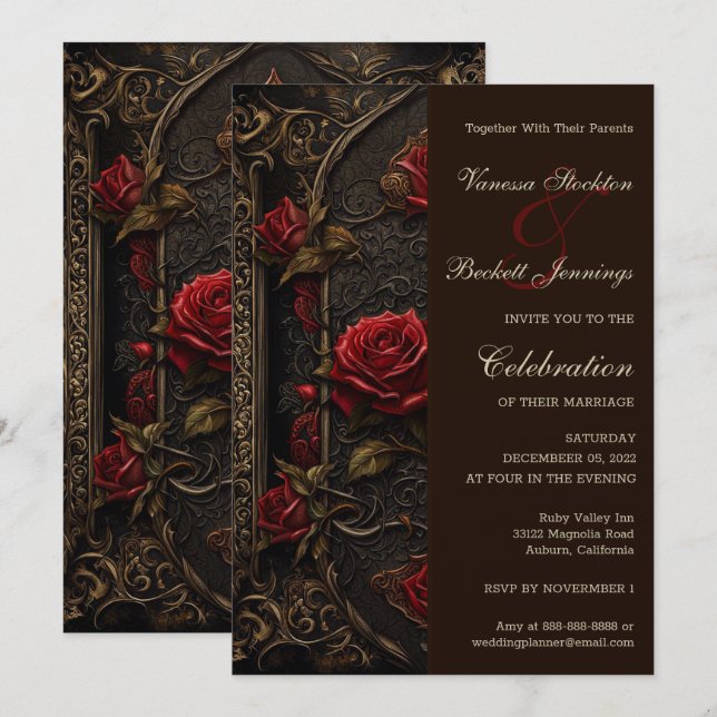 Gothic Red Rose's Wedding Invitation (Front/Back)