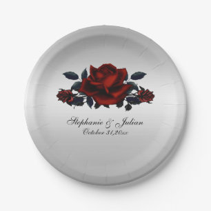 Gothic Red Roses Wedding Paper Plate