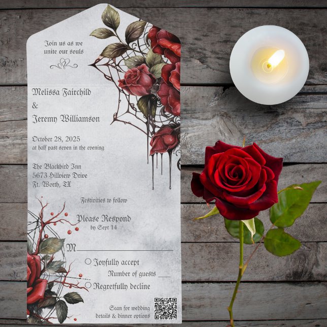 Gothic Red Roses with QR Code All In One Invitation (Creator Uploaded)