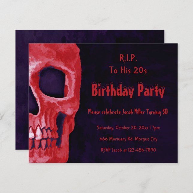 Gothic Red Skull Birthday RIP To His 20s Budget  (Front/Back)