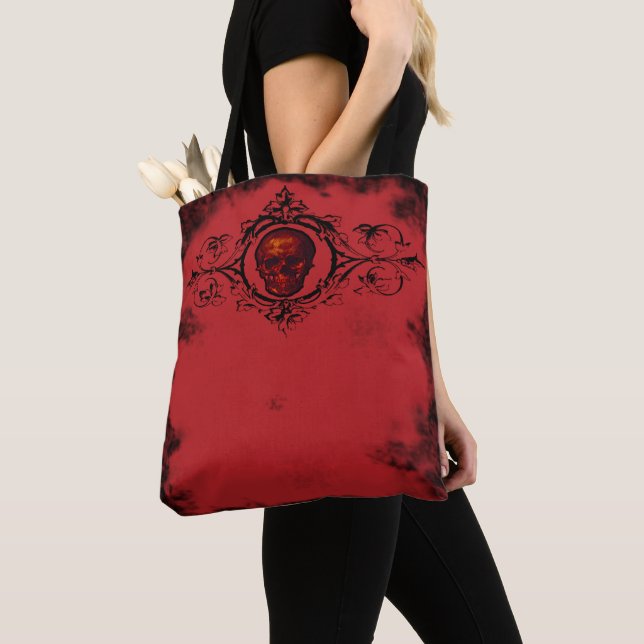 Gothic Red Skull Tote (Close Up)