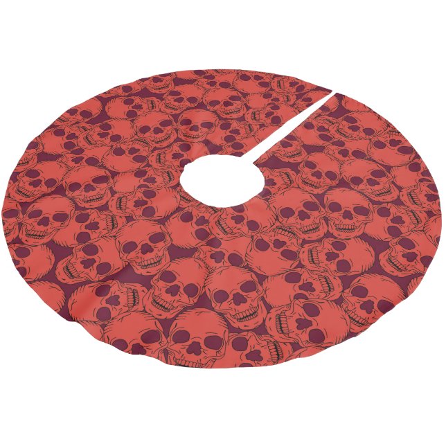 Gothic Red Skulls Patterned Brushed Polyester Tree Skirt (Angled)