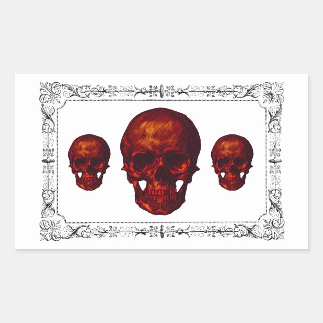 Gothic Red Skulls Rectangular Sticker (Front)