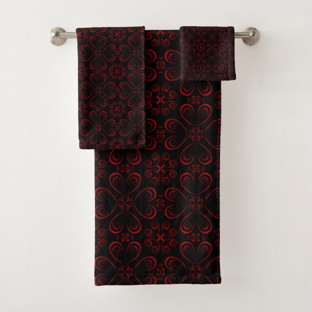 Gothic Red Swirls Bath Towel Set (Insitu)