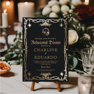 Gothic Rehearsal Dinner Black Gold Invitation