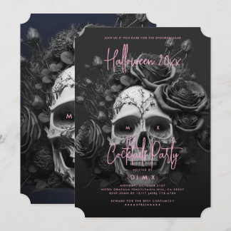 Gothic Retro Adult Halloween Party Skull Pink Invitation