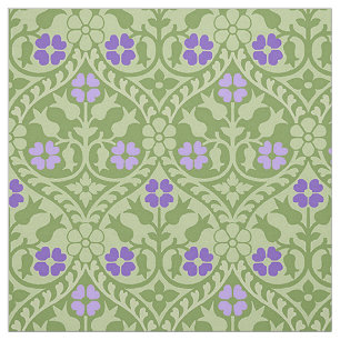 Gothic Revival Floral, Green and Violet Fabric