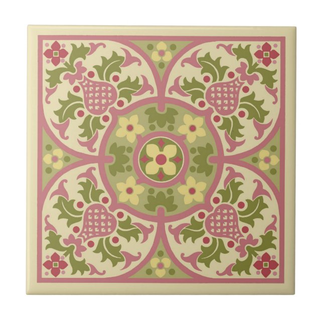 Gothic Revival Floral Medallion Ceramic Tile (Front)