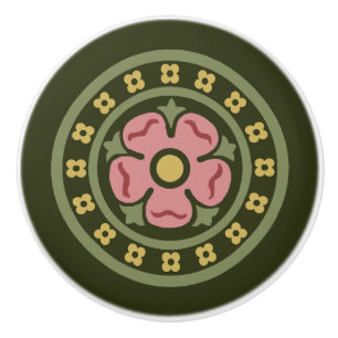 Gothic Revival Rose Medallion Ceramic Knob