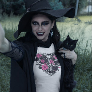 Gothic Rib Cage Decorated With Roses and Bats T-Shirt