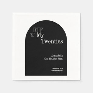 Gothic RIP 20s 30th Birthday Party Black and White Napkin