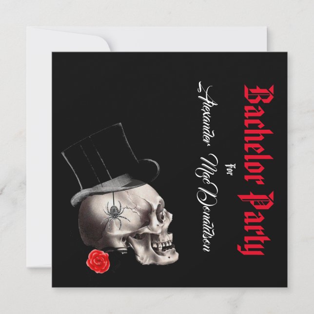 Gothic, rock or biker black bachelor party invitation (Front)