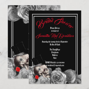Gothic, rock or biker black floral bridal shower invitation