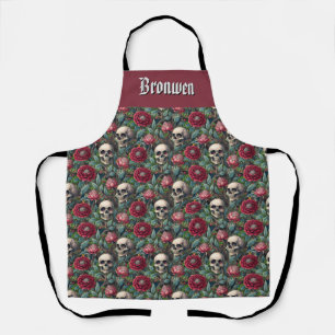 Gothic Rococo Flowers and Skulls Apron