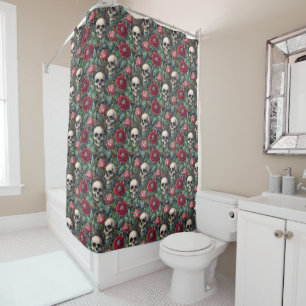 Gothic Rococo Flowers and Skulls Shower Curtain
