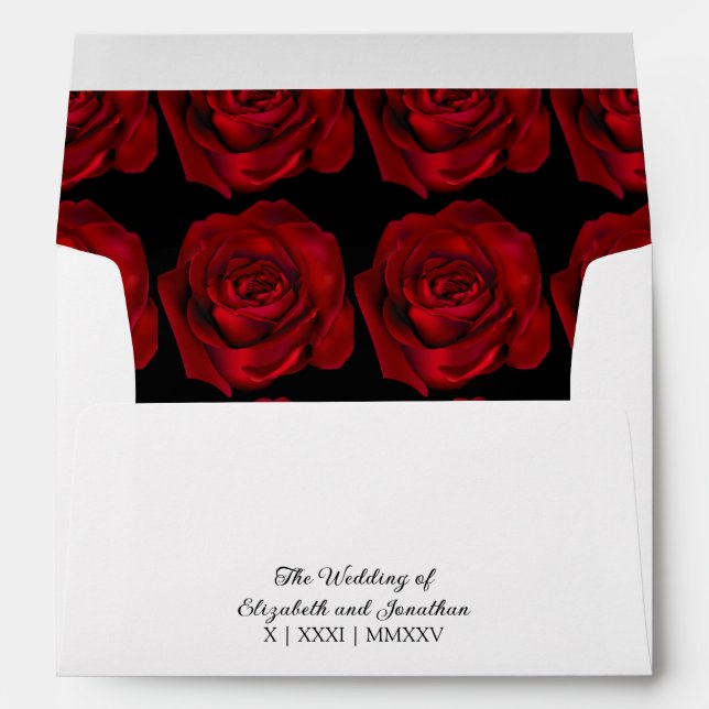 Gothic Romance Bold Red Rose Dark Moody Wedding Envelope (Back (Bottom))
