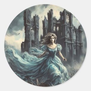 Gothic Romance Book Cover Spooky Castle Horror  Classic Round Sticker