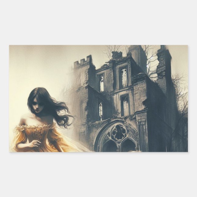 Gothic Romance Book Cover Spooky Castle Horror Rectangular Sticker (Front)