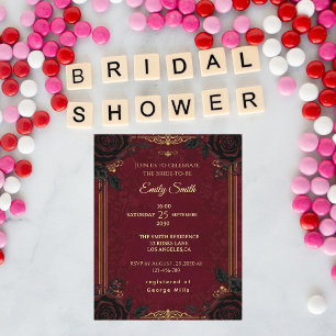 Gothic Romance Burgundy&Black Roses Bridal Shower Invitation