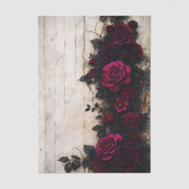 Gothic Romance Dark Burgundy Roses FE1R Decoupage Tissue Paper (Front)