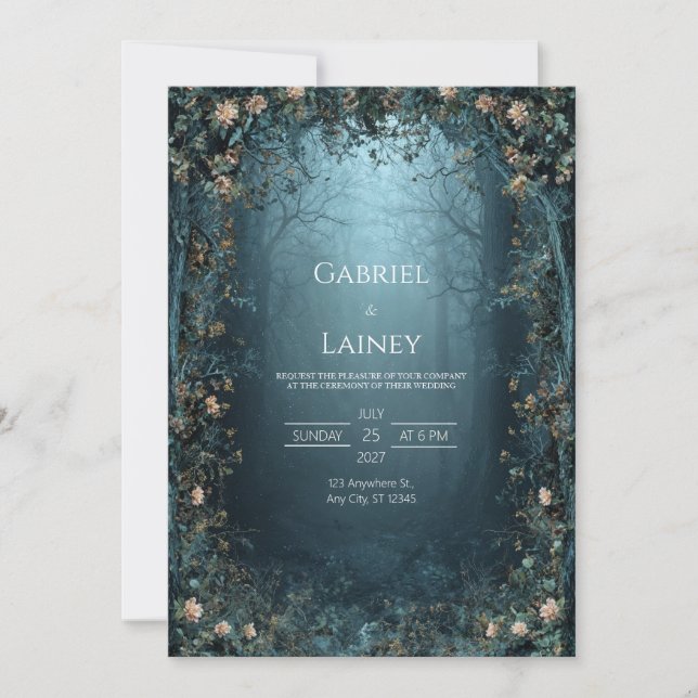 Gothic Romance Enchanted Night Forest Wedding Invitation (Front)