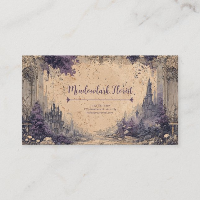 Gothic Romance Fairytale Castle Ruins Business Card (Front)