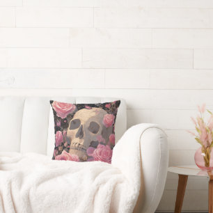 Gothic Romance Floral Skull Halloween Cushion