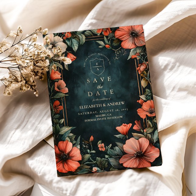 Gothic Romance Floral Wedding Save The Date (Creator Uploaded)