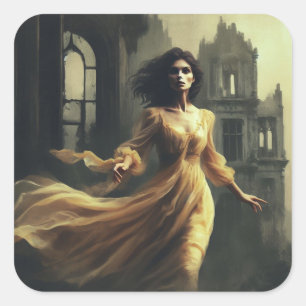 Gothic Romance Illustration Spooky Castle Horror Square Sticker
