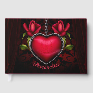 Gothic Romance Red Heart Chain & Roses Personalise Guest Book