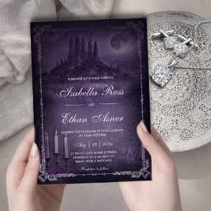 Gothic Romance Wedding Purple Silver Velvet  Invitation