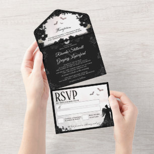 Gothic Romance Wedding -  "Together With" Wording All In One Invitation
