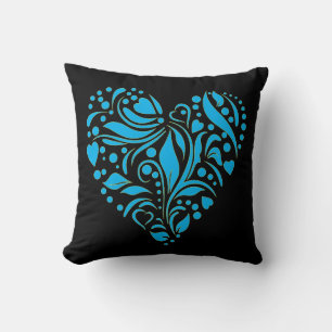 Gothic Romantic Blue Heart Design Teal Blue Cushion