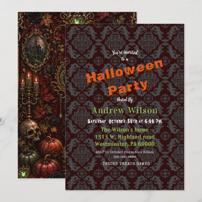 Gothic Romantic Halloween Invitation (Front/Back)