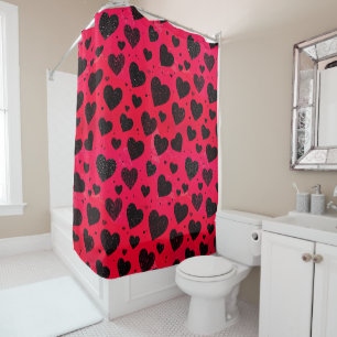 Gothic Romantic Red Black Heart Shower Curtain