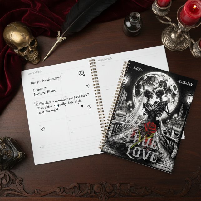 Gothic Romantic Skeleton Couple Red Rose Custom  Planner (Creator Uploaded)