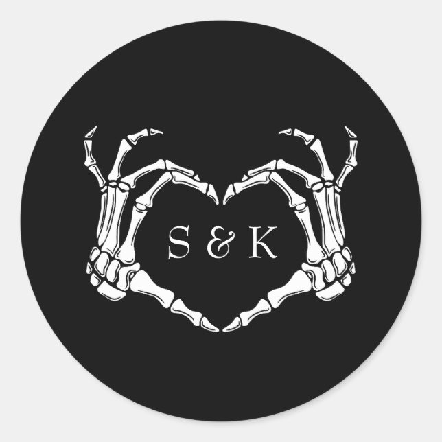 Gothic Romantic Skeleton Hand Halloween Wedding Classic Round Sticker (Front)