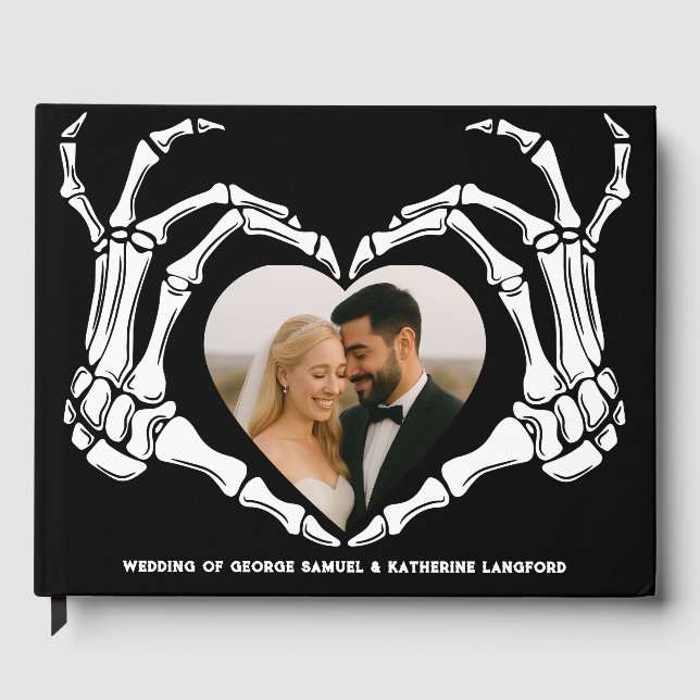 Gothic Romantic Skeleton Hand Halloween Wedding Guest Book (Front)
