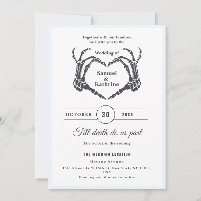 Gothic Romantic Skeleton Hand Halloween Wedding Invitation (Front)