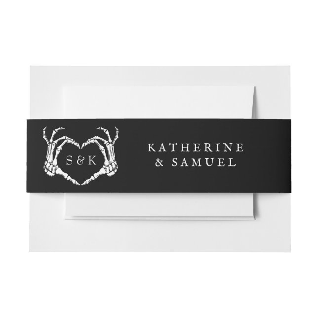 Gothic Romantic Skeleton Hand Halloween Wedding Invitation Belly Band (Front Example)