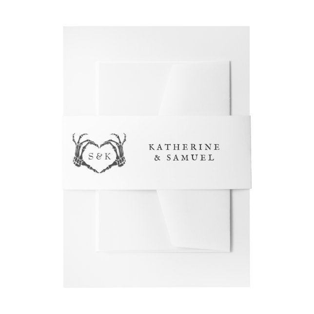 Gothic Romantic Skeleton Hand Halloween Wedding Invitation Belly Band (Front Example)