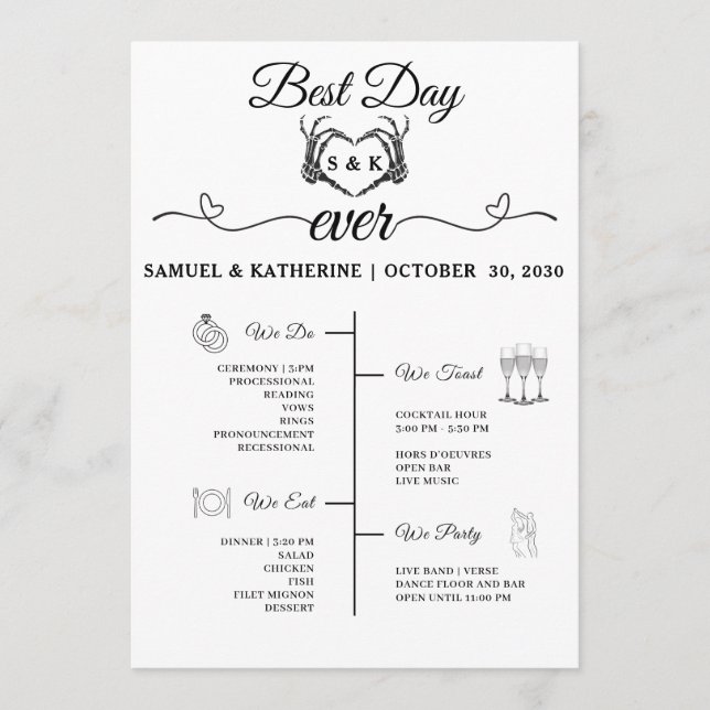 Gothic Romantic Skeleton Hand Halloween Wedding Programme (Front)