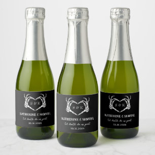 Gothic Romantic Skeleton Hand Halloween Wedding Sparkling Wine Label