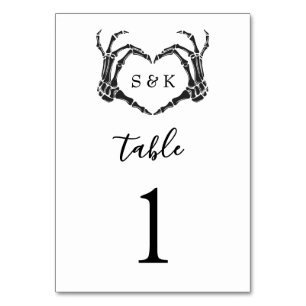Gothic Romantic Skeleton Hand Halloween Wedding Table Number