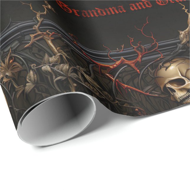 Gothic Romantic Skulls and Roses Gothic Wrapping Wrapping Paper (Roll Corner)