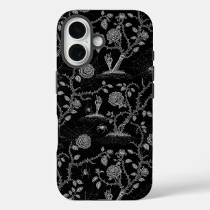 Gothic Rose and Bone Pattern iPhone 16 Case