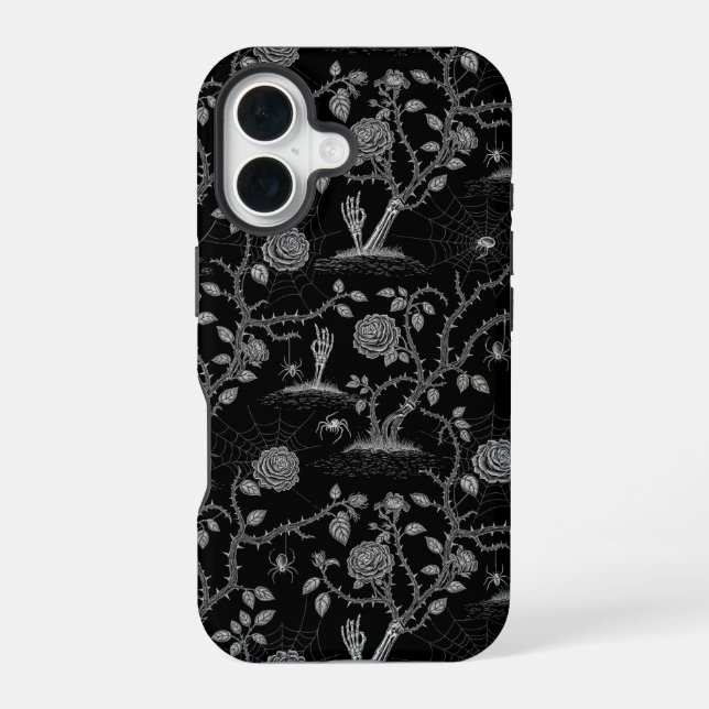 Gothic Rose and Bone Pattern iPhone 16 Case (Back)