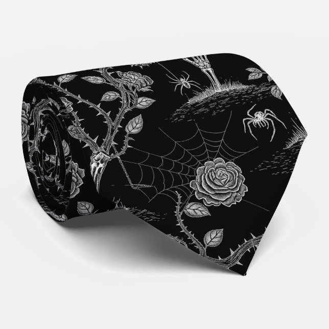 Gothic Rose and Bone Pattern Tie (Rolled)