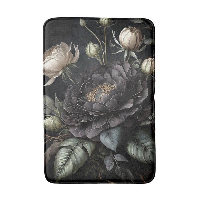  Gothic Rose Arrangement Black Flower Bath Mat (Front Vertical)