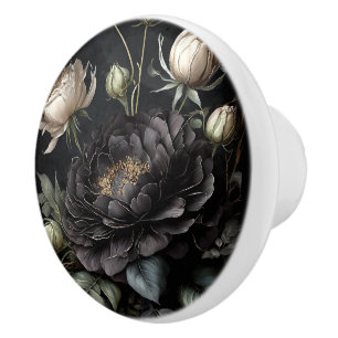Gothic Rose Arrangement Black Flower Ceramic Knob